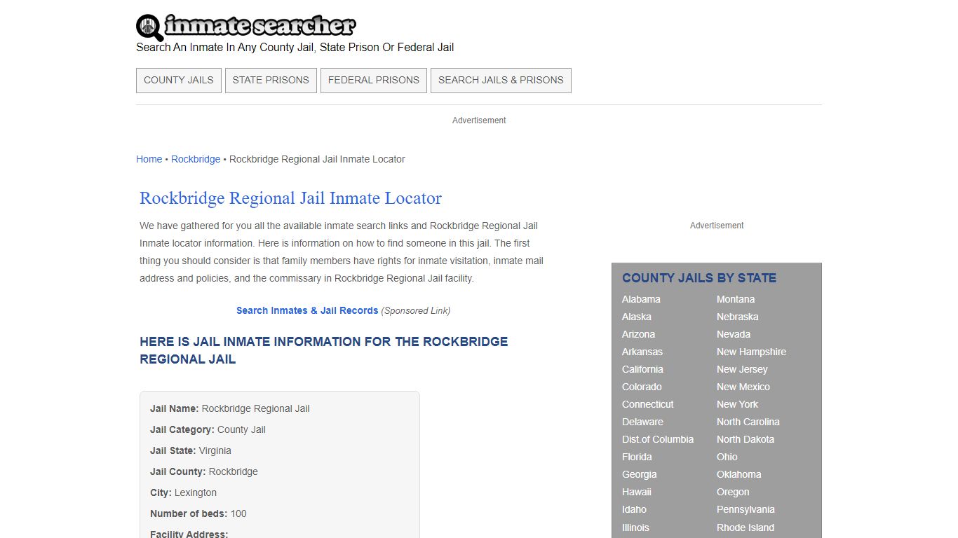 Rockbridge Regional Jail Inmate Locator - Inmate Searcher